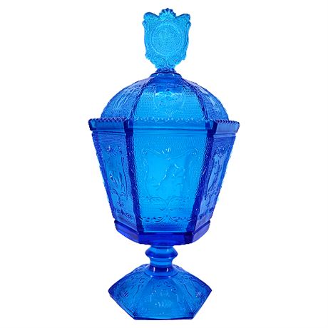 Vintage Imperial Glass "Zodiac Blue" Candy Dish w/ Lid