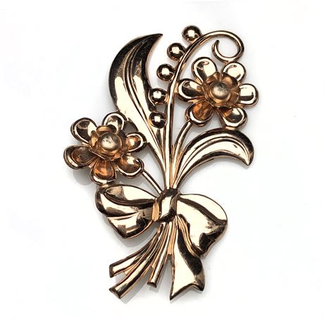 Vintage Rose Gold over Sterling Silver Floral Bouquet Brooch