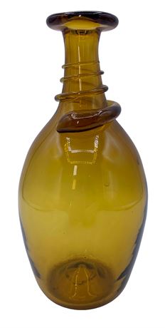 7” Mid Century Amber Art Glass Mouth Blown Vase