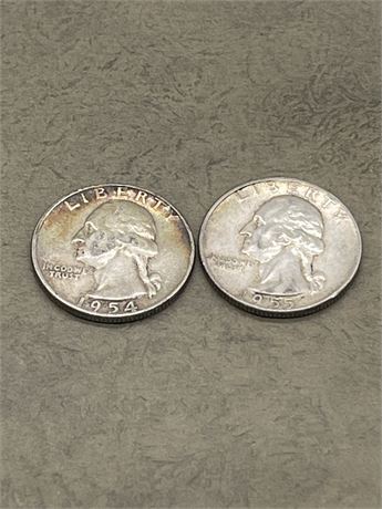 1954 (Toned) & 1955 Washington Quarters