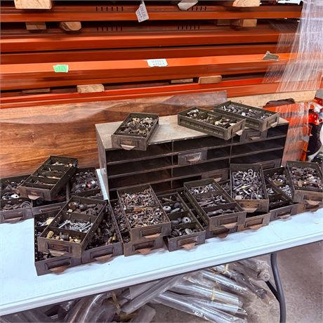 Large Nut + Bolt Bin LOADED w/ Brass Fittings + More