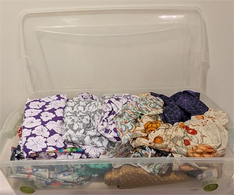 Lot of cloth w/plastic storage container