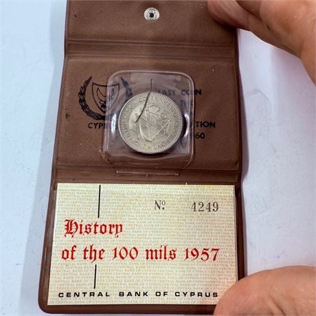 1957 Cyprus 100 Mil Coin in Case VERY LOW MINTAGE