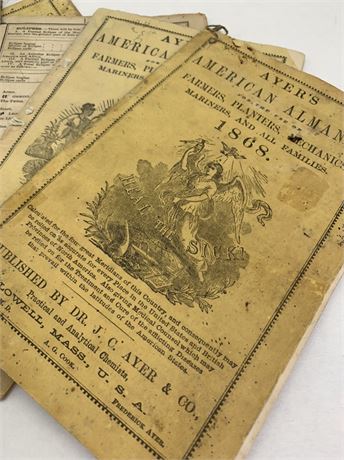 5 pc 1868 to 1888 Ayer’s American & French Farmers, Mariners, Planters Almanacs