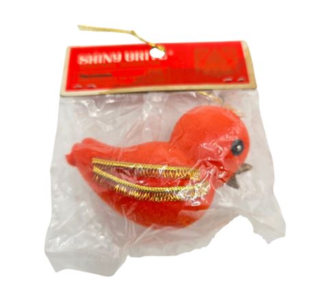 Shiny Brite, Red Flocked Bird Ornament, NOS