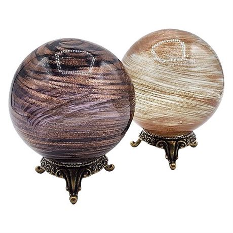 Pair Z Gallerie Art Glass Orbs w/ Stands