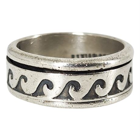 Vintage Sterling Silver Waves Spinner Ring, Sz 6