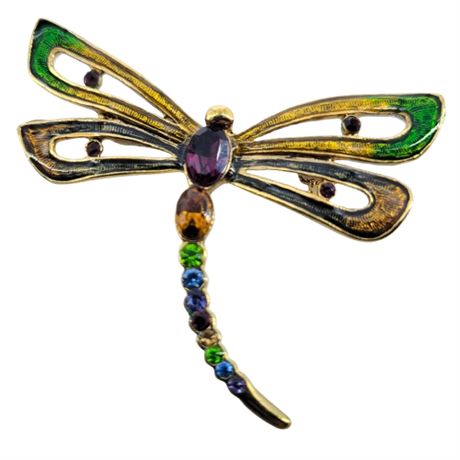 Vintage Monet Rhinestone and Enamel Dragonfly Brooch