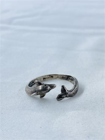 Vtg Sterling Dolphin Ring Size 7.5