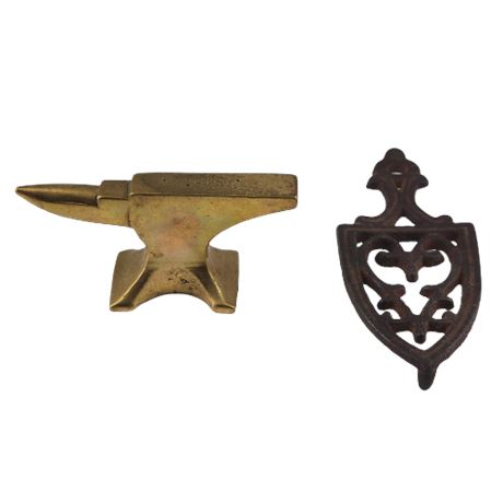 Miniature Brass Anvil / Cast Iron Trivet