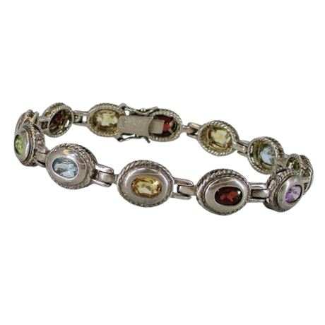925 Sterling Silver Multi-Gem 7" Bracelet