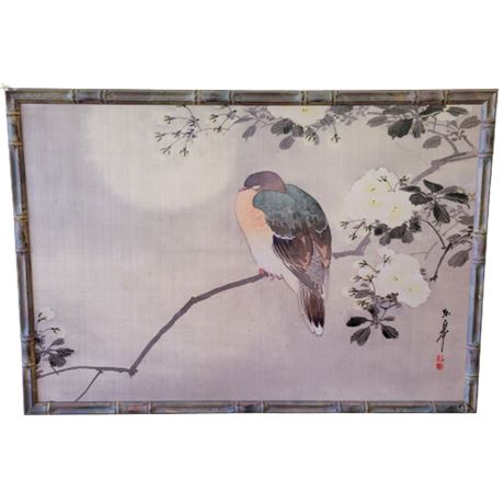 Japanese Silk Print of a Wood Pigeon