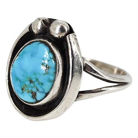 Vintage Native American Sterling Silver Turquoise Ring, Sz 6