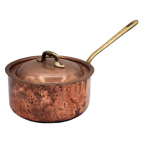 Vintage French Copper & Stainless Steel Saucepan w/ Lid