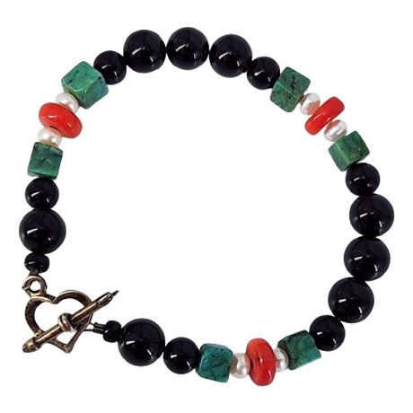Artisan Made Beaded Bracelet w/ Sterling Silver Toggle Clasp