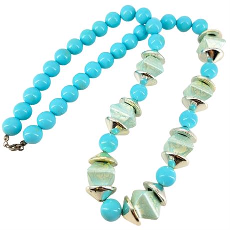 Vintage Baby Blue and Silver Beaded Necklace