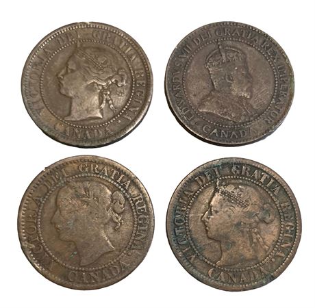 Four 1859 to 1902 One Cent Canadian Coin Lot