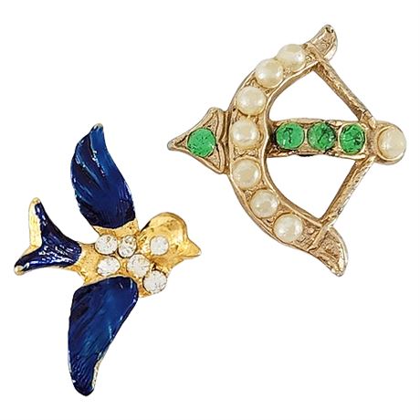 Pair Vintage Rhinestone Lapel Pins/Tie Tacks