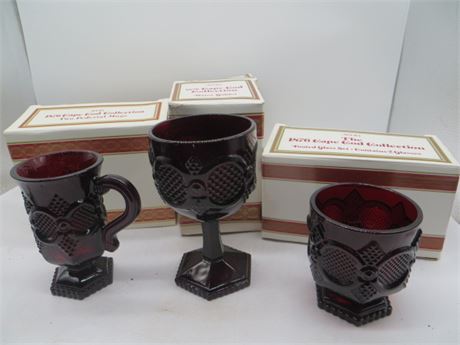 AVON CAPE COD 4 PEDESTAL MUGS, 2 WATER GOBLETS & 2 FOOTED GLASSES
