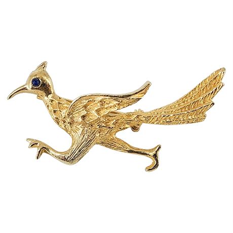 Vintage Roadrunner Brooch w/ Rhinestone Eye