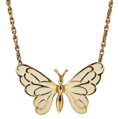 Signed Vintage CITATION Enamel Butterfly Pendant Necklace