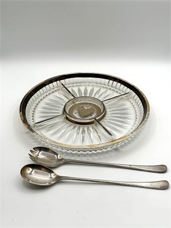 George Briard Hor D'Ouerves Platter & Silver Plate Salad Tongs