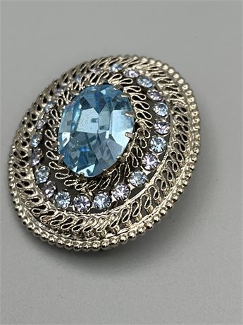 Vintage Austrian blue crystal and rhinestones Signed brooch