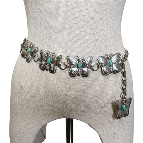 Native Style Faux Turquoise Butterfly Concho Belt