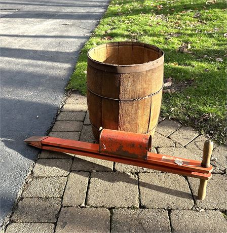 Wood Barrel & Unknown Antique Item