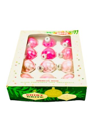 Vtg Shiny Brite Pink Ornaments in Original Box