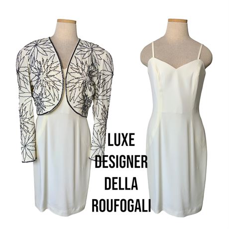 1980s Designer d’ore Della Roufogali Gunmetal Glass Bead Dress & Jacket