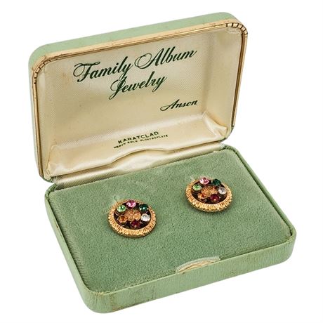 Vintage ANSON Family Album Jewelry Rhinestone Screwback Earrings