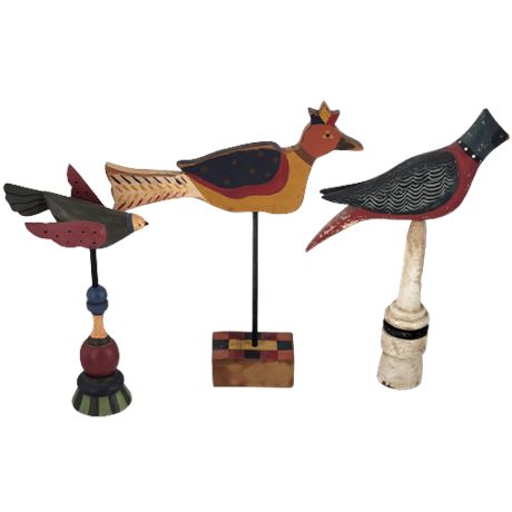 Decorative Wood Birds, Lot of 3