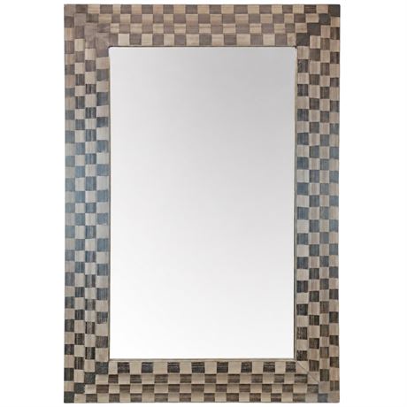 Large Checkered Mirror with Layered Wood Frame