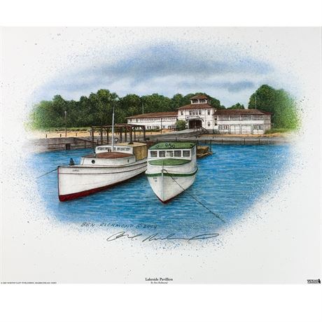 Lithographic Print of "Lakeside Pavilion" by Artist Ben Richmond