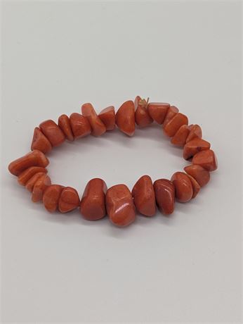Polished Coral Stone Stretch Bracelet