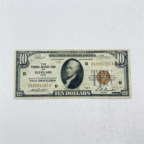 1929 $10 Cleveland Federal Reserve Banknote