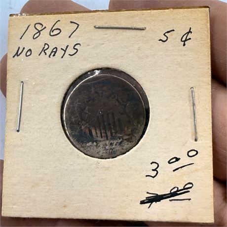 1867 Shield Nickel w/ No Rays