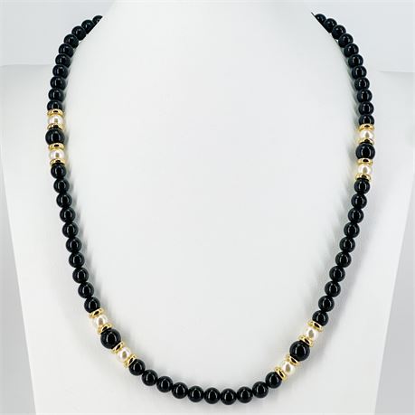 Vintage Napier Black & Faux Pearl Beaded Necklace