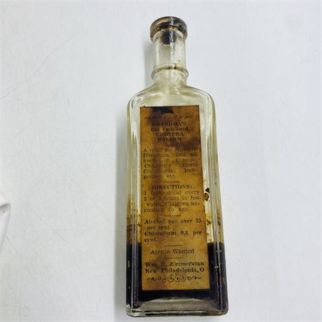 Antique Grandma’s Cholera Balsam Bottle w/ Paper Label