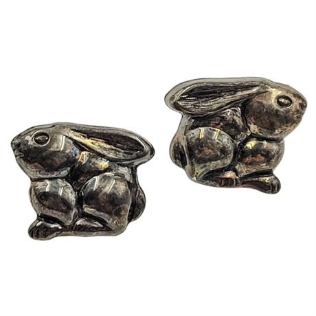 Silver Tone Bunny Rabbit Stud Earrings