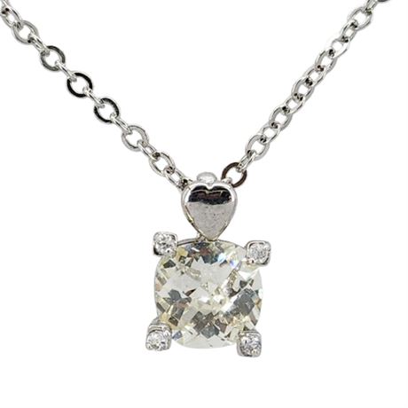 Modern Silver Tone CZ w/ Heart Bale Pendant Necklace