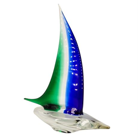 Large Blue and Green Art Glass Sailboat