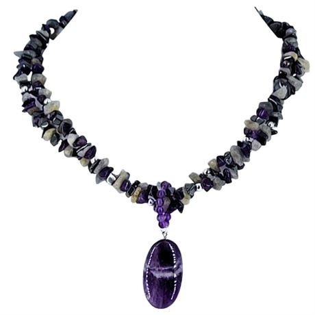 Amethyst and Moonstone Double Strand Necklace