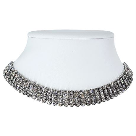 Vintage 4 Row Prong Set Rhinestone Choker Necklace