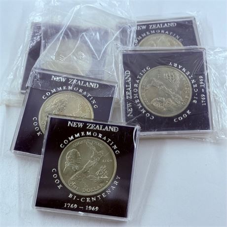 5x 1969 New Zealand $1 Commemorative