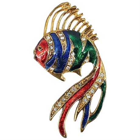 Vintage Enamel & Rhinestone Fish Brooch