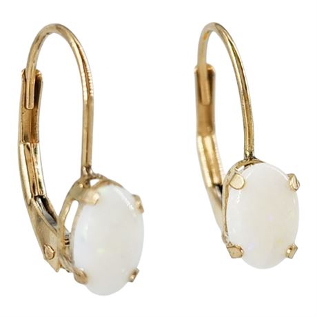 Vintage Signed CI 10K Gold Genuine Opal Earrings