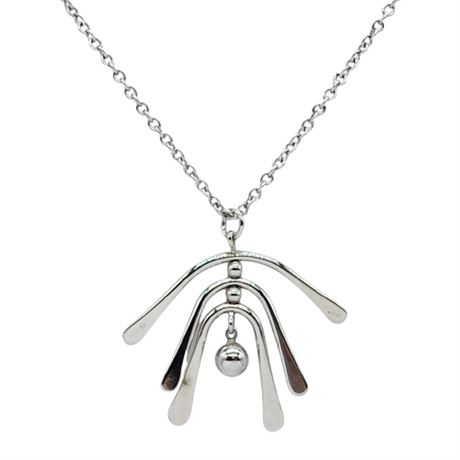 Vintage AVON "In a Whirl" Silver Tone Modernist Kinetic Pendant Necklace