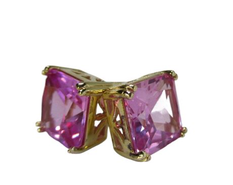 Ross-Simons Princess-Cut Pink Topaz Stud Earrings 925 Vermeil